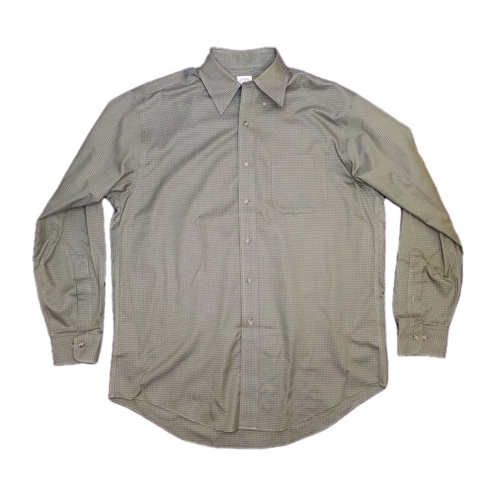 BROOKS BROTHERS Green Check Mens Button Down Shirt Medium Preppy Classic
